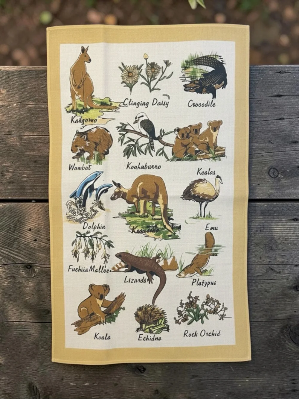 Aussie Iconic Wildlife Linen Tea Towel